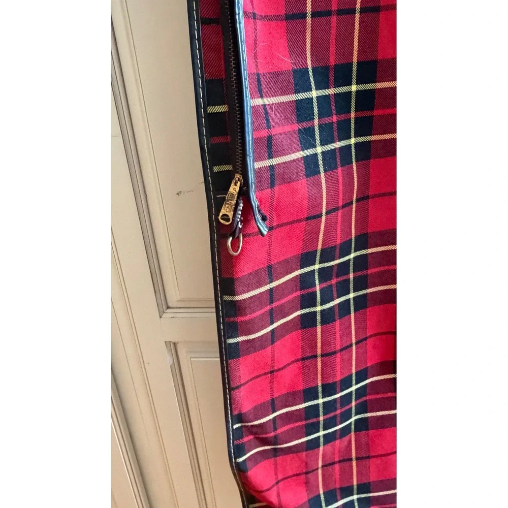 Vintage Hanging Garment Bag Red Tartan Plaid Travel Suit Carrier Luggage